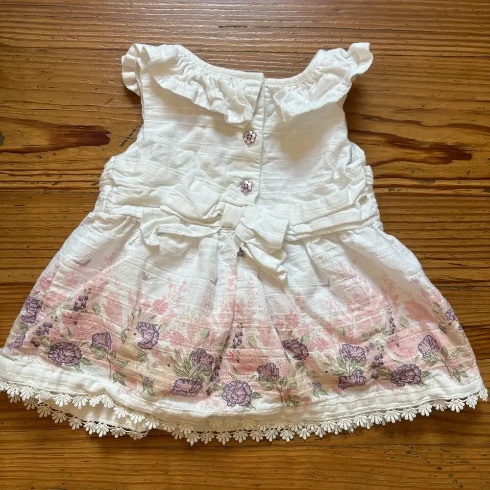 Cupcakes‎ and Cashmere white floral rabbit ruffle neckline top SIZE 6-9M